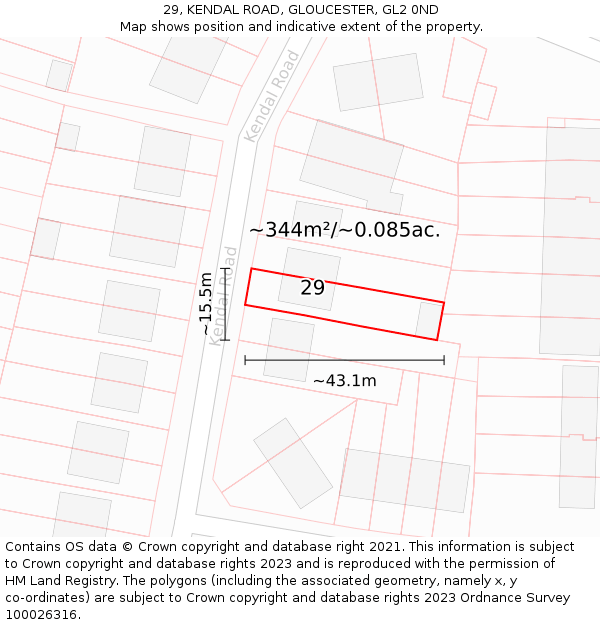 29, KENDAL ROAD, GLOUCESTER, GL2 0ND: Plot and title map