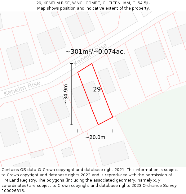 29, KENELM RISE, WINCHCOMBE, CHELTENHAM, GL54 5JU: Plot and title map