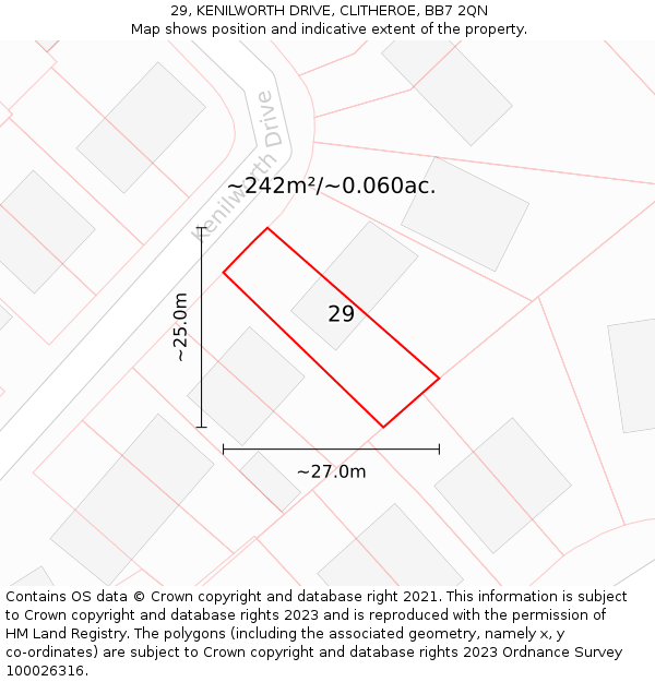 29, KENILWORTH DRIVE, CLITHEROE, BB7 2QN: Plot and title map