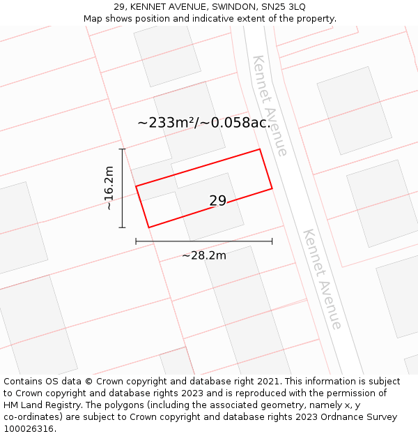 29, KENNET AVENUE, SWINDON, SN25 3LQ: Plot and title map