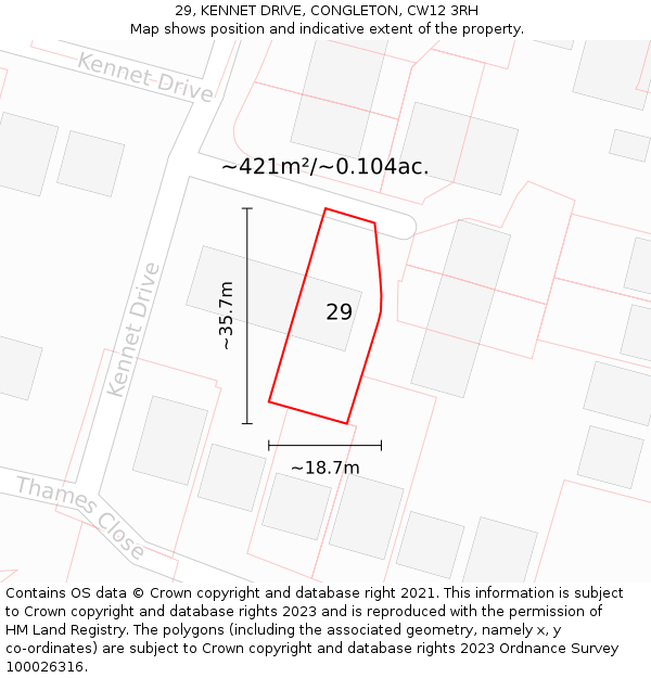 29, KENNET DRIVE, CONGLETON, CW12 3RH: Plot and title map