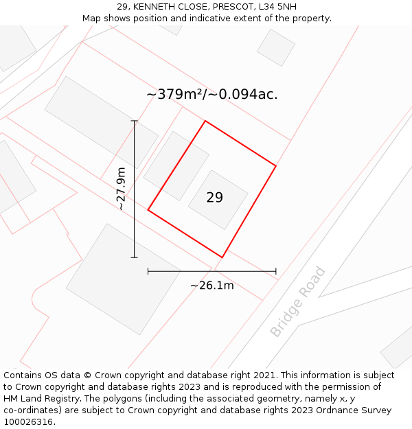 29, KENNETH CLOSE, PRESCOT, L34 5NH: Plot and title map