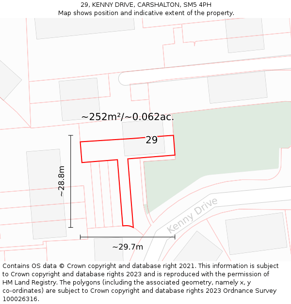29, KENNY DRIVE, CARSHALTON, SM5 4PH: Plot and title map