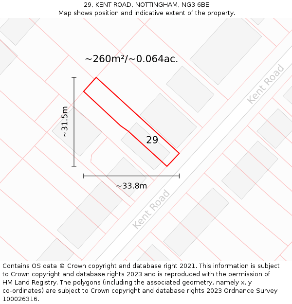 29, KENT ROAD, NOTTINGHAM, NG3 6BE: Plot and title map