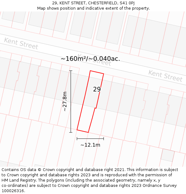 29, KENT STREET, CHESTERFIELD, S41 0PJ: Plot and title map