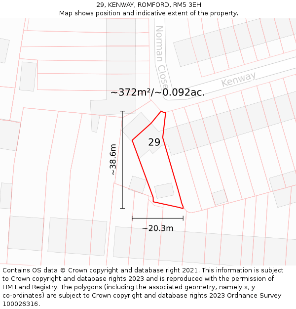 29, KENWAY, ROMFORD, RM5 3EH: Plot and title map