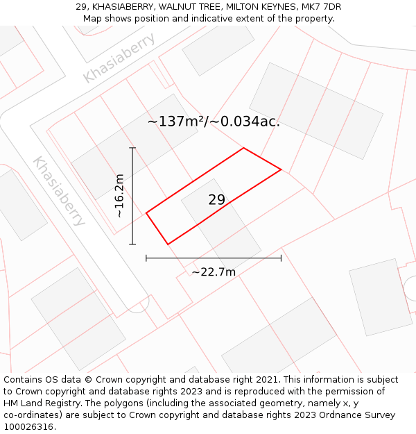 29, KHASIABERRY, WALNUT TREE, MILTON KEYNES, MK7 7DR: Plot and title map