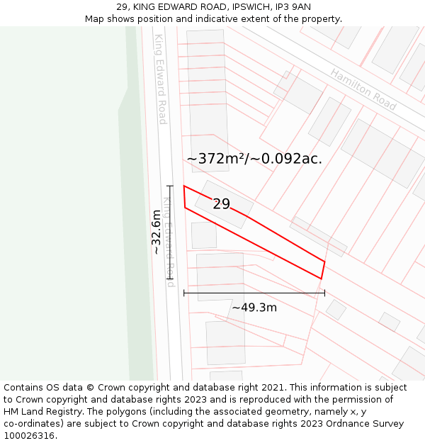 29, KING EDWARD ROAD, IPSWICH, IP3 9AN: Plot and title map