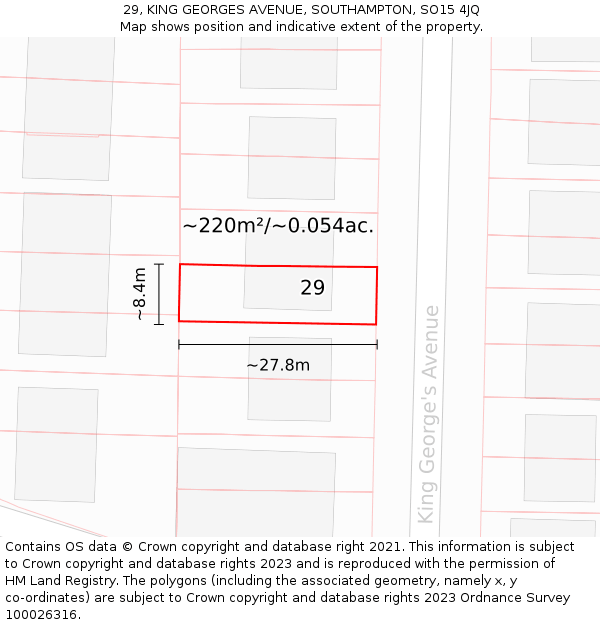 29, KING GEORGES AVENUE, SOUTHAMPTON, SO15 4JQ: Plot and title map