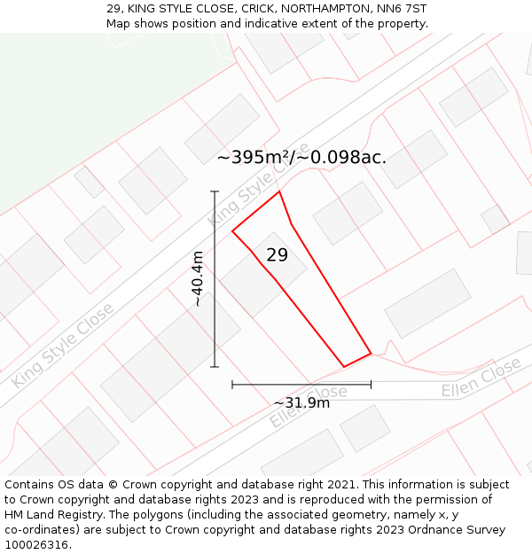 29, KING STYLE CLOSE, CRICK, NORTHAMPTON, NN6 7ST: Plot and title map