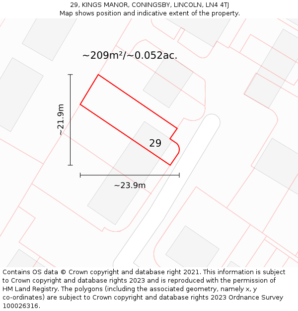 29, KINGS MANOR, CONINGSBY, LINCOLN, LN4 4TJ: Plot and title map