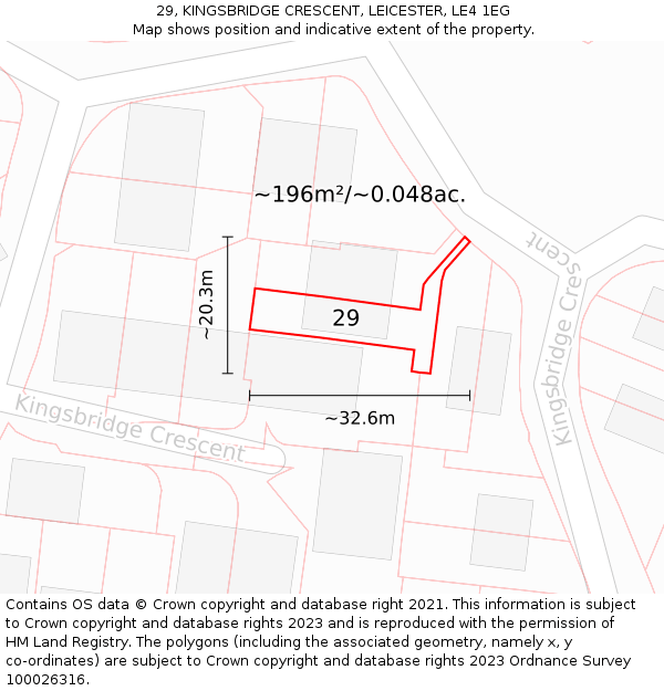29, KINGSBRIDGE CRESCENT, LEICESTER, LE4 1EG: Plot and title map