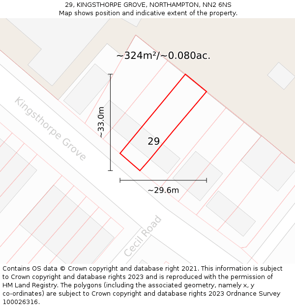 29, KINGSTHORPE GROVE, NORTHAMPTON, NN2 6NS: Plot and title map