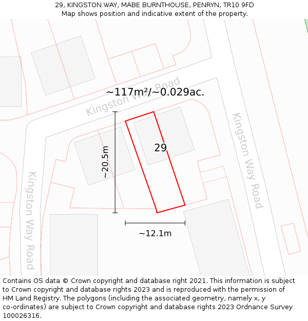 29, KINGSTON WAY, MABE BURNTHOUSE, PENRYN, TR10 9FD: Plot and title map