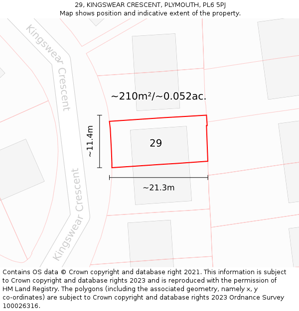29, KINGSWEAR CRESCENT, PLYMOUTH, PL6 5PJ: Plot and title map