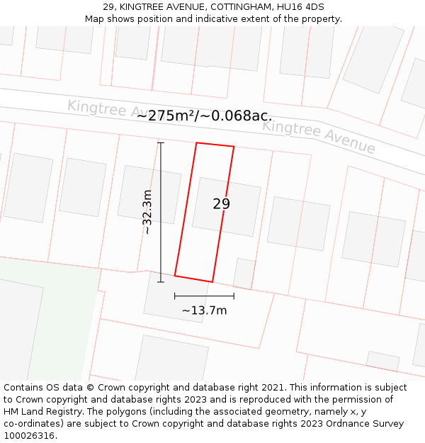 29, KINGTREE AVENUE, COTTINGHAM, HU16 4DS: Plot and title map