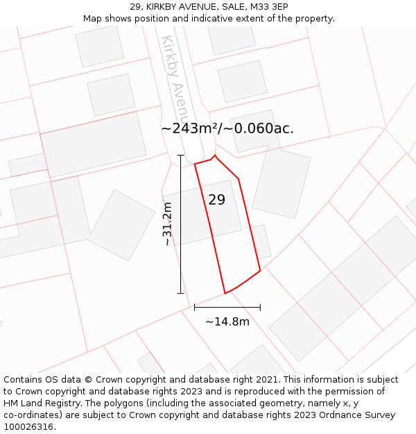 29, KIRKBY AVENUE, SALE, M33 3EP: Plot and title map