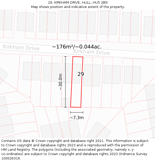 29, KIRKHAM DRIVE, HULL, HU5 2BS: Plot and title map