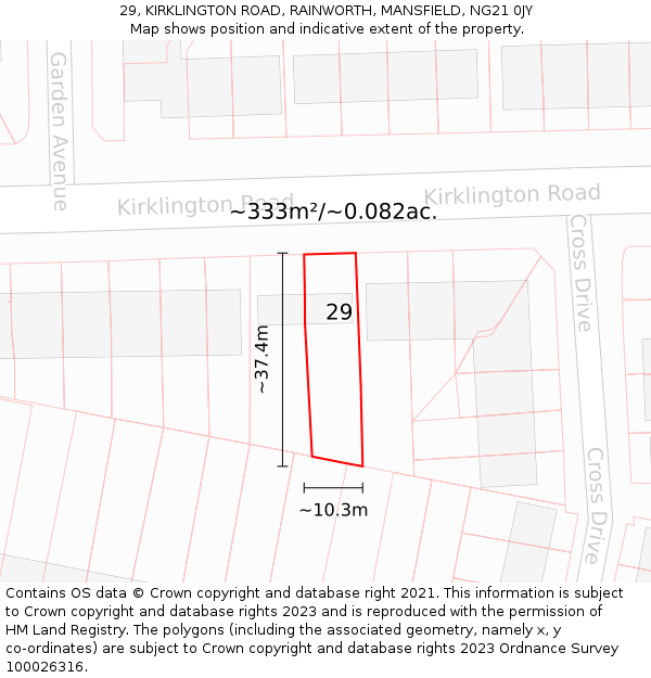 29, KIRKLINGTON ROAD, RAINWORTH, MANSFIELD, NG21 0JY: Plot and title map