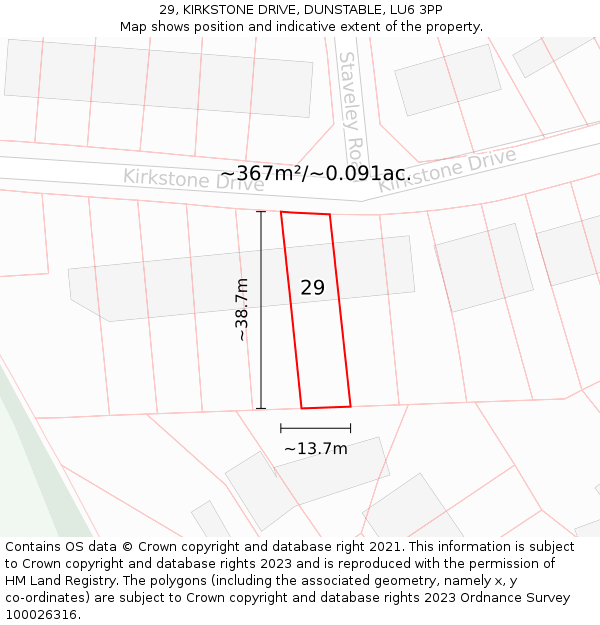 29, KIRKSTONE DRIVE, DUNSTABLE, LU6 3PP: Plot and title map