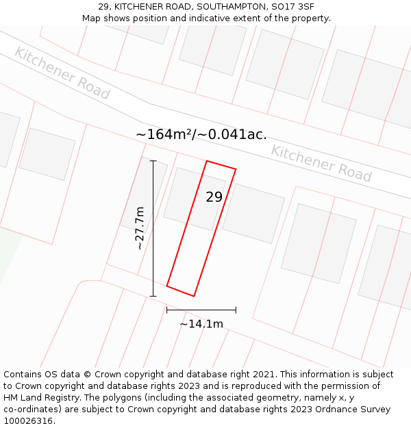 29, KITCHENER ROAD, SOUTHAMPTON, SO17 3SF: Plot and title map