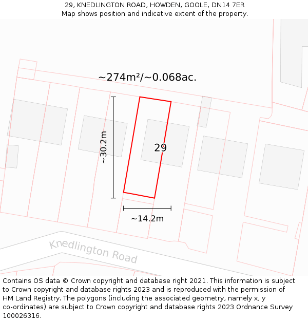 29, KNEDLINGTON ROAD, HOWDEN, GOOLE, DN14 7ER: Plot and title map