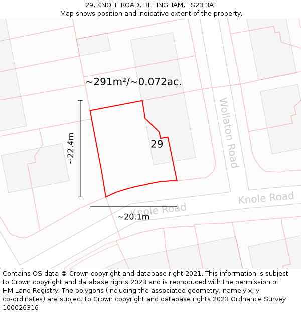 29, KNOLE ROAD, BILLINGHAM, TS23 3AT: Plot and title map