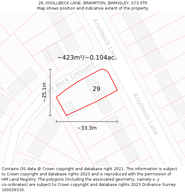 29, KNOLLBECK LANE, BRAMPTON, BARNSLEY, S73 0TR: Plot and title map