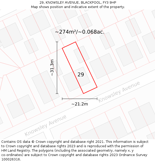 29, KNOWSLEY AVENUE, BLACKPOOL, FY3 9HP: Plot and title map