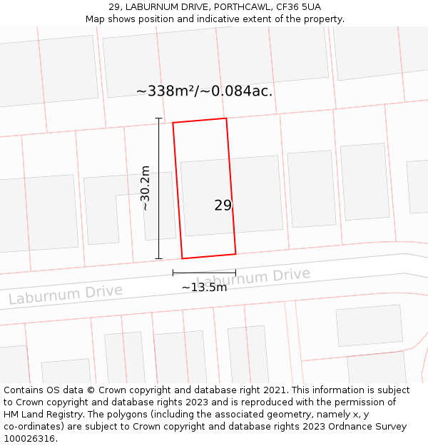 29, LABURNUM DRIVE, PORTHCAWL, CF36 5UA: Plot and title map