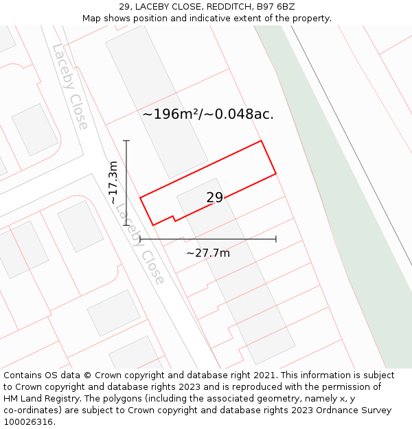 29, LACEBY CLOSE, REDDITCH, B97 6BZ: Plot and title map