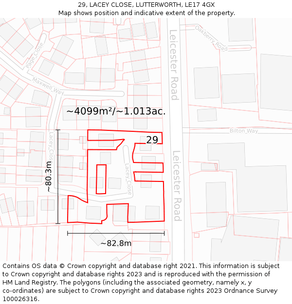 29, LACEY CLOSE, LUTTERWORTH, LE17 4GX: Plot and title map