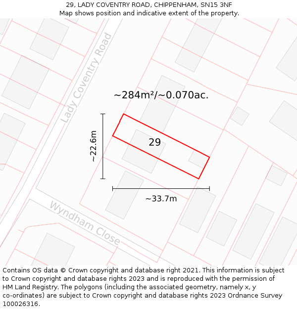 29, LADY COVENTRY ROAD, CHIPPENHAM, SN15 3NF: Plot and title map