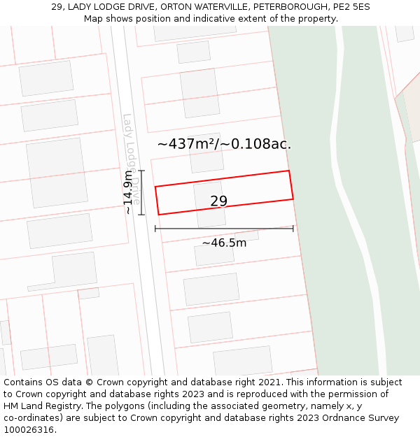 29, LADY LODGE DRIVE, ORTON WATERVILLE, PETERBOROUGH, PE2 5ES: Plot and title map
