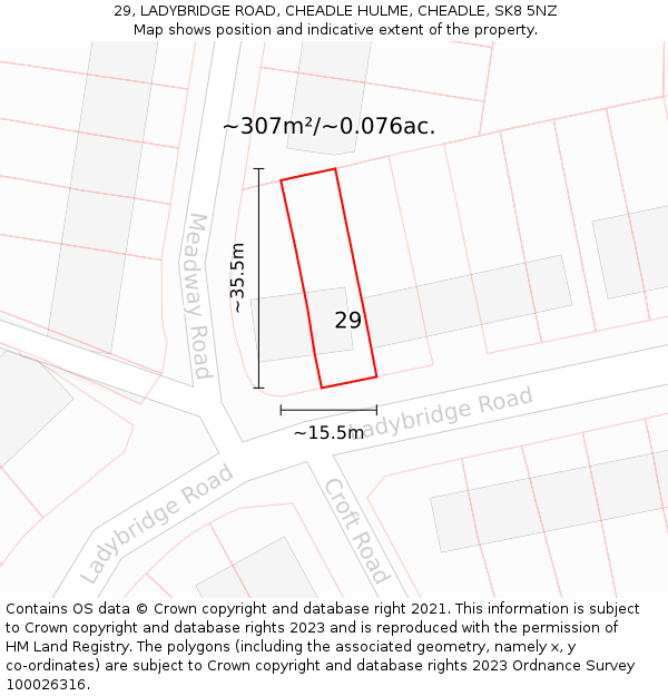 29, LADYBRIDGE ROAD, CHEADLE HULME, CHEADLE, SK8 5NZ: Plot and title map