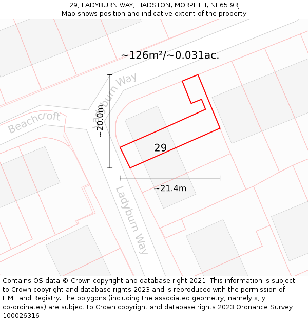29, LADYBURN WAY, HADSTON, MORPETH, NE65 9RJ: Plot and title map