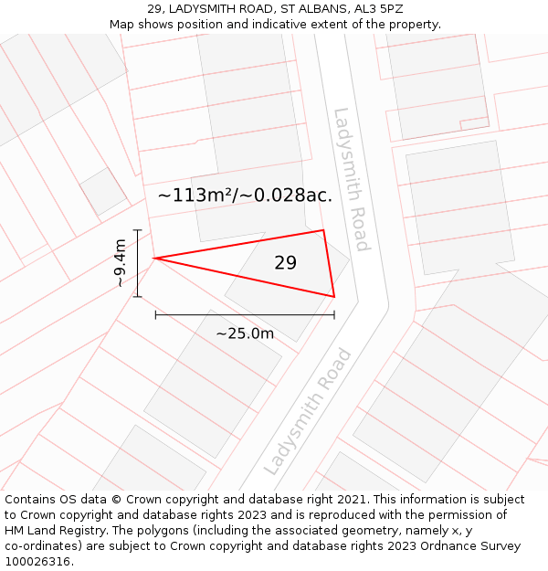 29, LADYSMITH ROAD, ST ALBANS, AL3 5PZ: Plot and title map