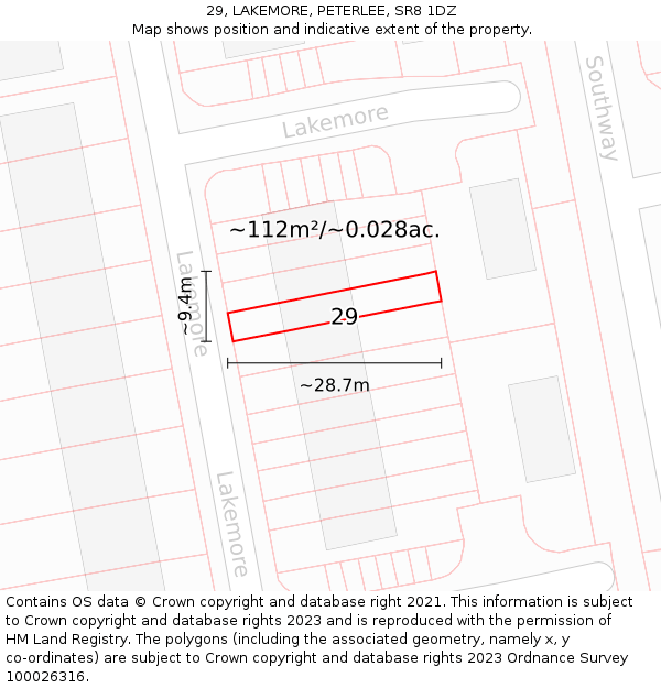 29, LAKEMORE, PETERLEE, SR8 1DZ: Plot and title map