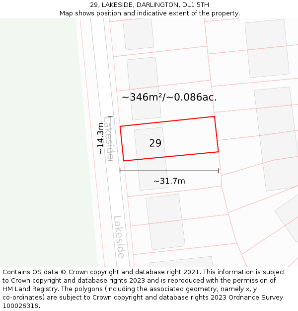 29, LAKESIDE, DARLINGTON, DL1 5TH: Plot and title map