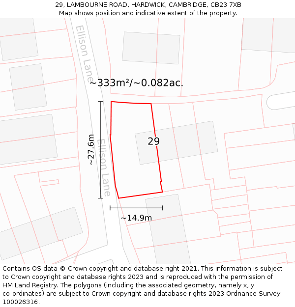 29, LAMBOURNE ROAD, HARDWICK, CAMBRIDGE, CB23 7XB: Plot and title map