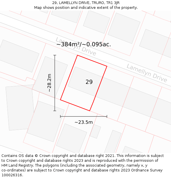 29, LAMELLYN DRIVE, TRURO, TR1 3JR: Plot and title map