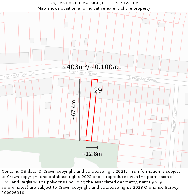 29, LANCASTER AVENUE, HITCHIN, SG5 1PA: Plot and title map