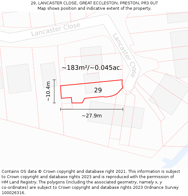 29, LANCASTER CLOSE, GREAT ECCLESTON, PRESTON, PR3 0UT: Plot and title map