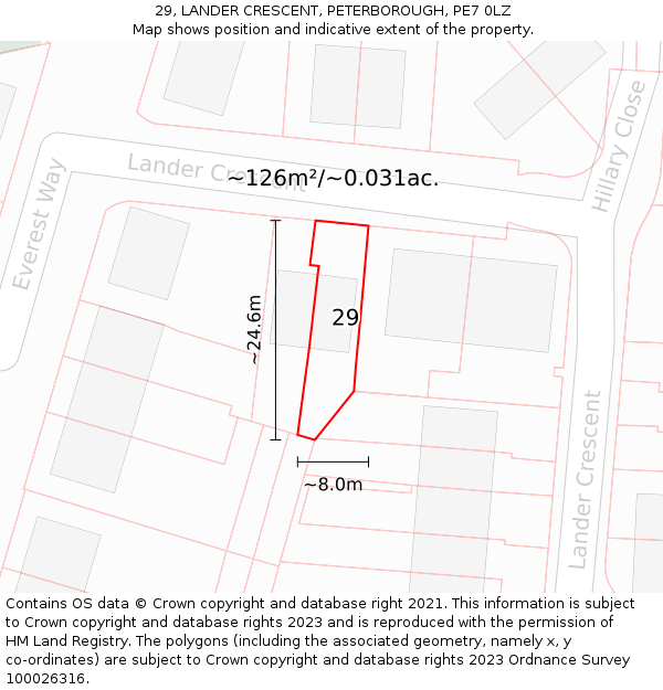 29, LANDER CRESCENT, PETERBOROUGH, PE7 0LZ: Plot and title map