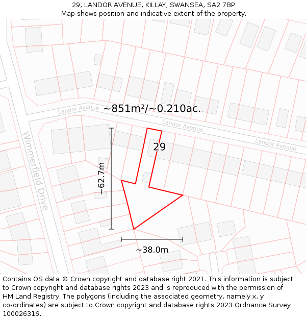 29, LANDOR AVENUE, KILLAY, SWANSEA, SA2 7BP: Plot and title map