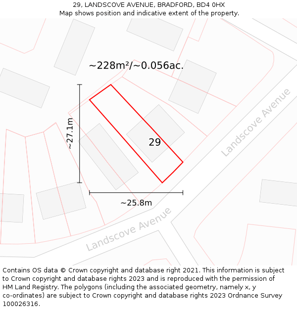 29, LANDSCOVE AVENUE, BRADFORD, BD4 0HX: Plot and title map