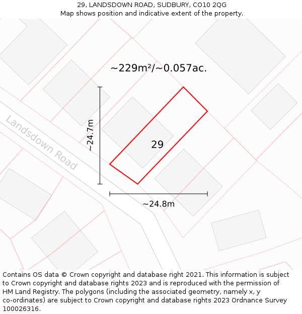 29, LANDSDOWN ROAD, SUDBURY, CO10 2QG: Plot and title map