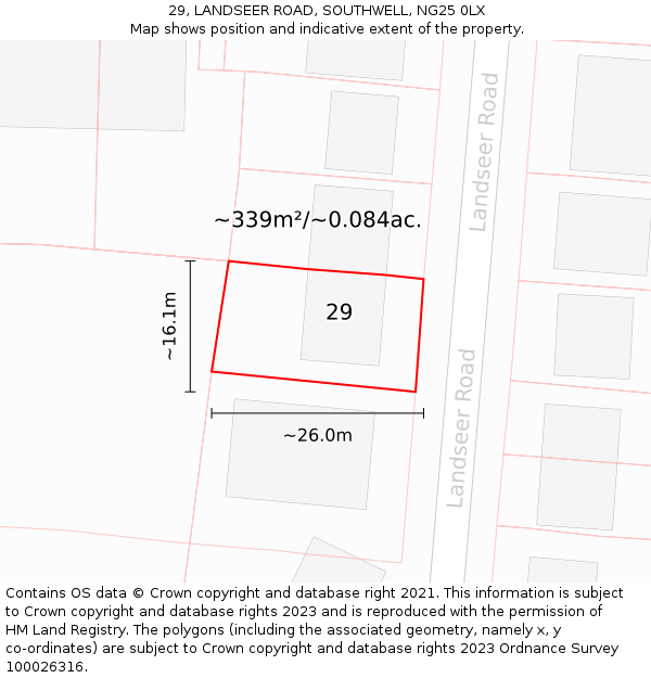 29, LANDSEER ROAD, SOUTHWELL, NG25 0LX: Plot and title map