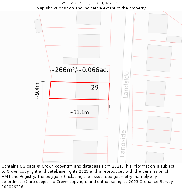 29, LANDSIDE, LEIGH, WN7 3JT: Plot and title map