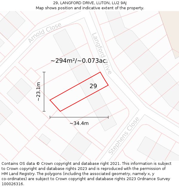 29, LANGFORD DRIVE, LUTON, LU2 9AJ: Plot and title map